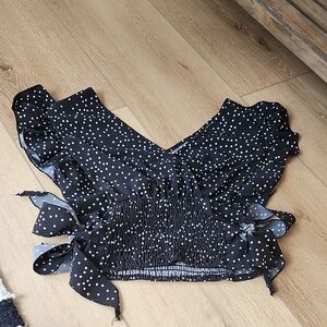 Polka Dot Ruffle Sleeve Top, Small